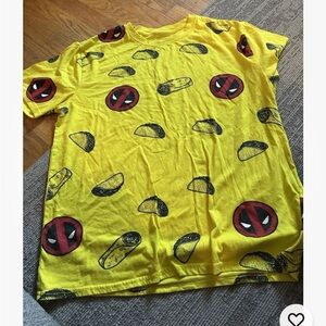 Yellow Graphic T-Shirt with Red and Black Print-Deadpool Marvel
